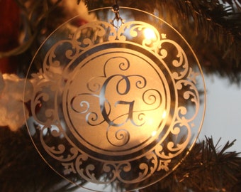 Monogram Glass Ornament, Custom Christmas Ornament, Wedding Personalized, Personalized ornament, Handmade Ornament