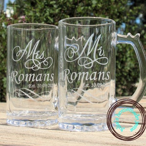 Mr & Mrs beer mugs 16 oz., Mr and Mrs Mugs personalized, Mr and Mrs glasses beer, Wedding beer mugs, Bridal mugs
