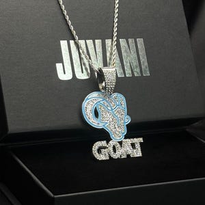 Iced Out GOAT Pendant Necklace -  Iced Out Hip Hop Jewelry Bling -  Silver Rope Chain - Statement Iced Pendant for Men Urban Streetwear Gift