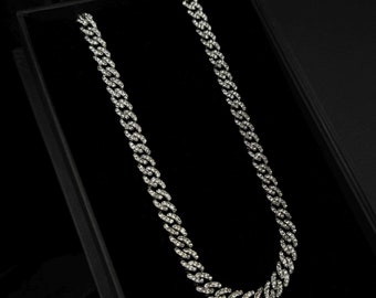 8mm Iced Out Cuban Link Chain Necklace - White Gold Men&#39;s Jewelry - Luxury Bling Cuban Link Chain - Sparkling Zircon - Perfect Jewelry