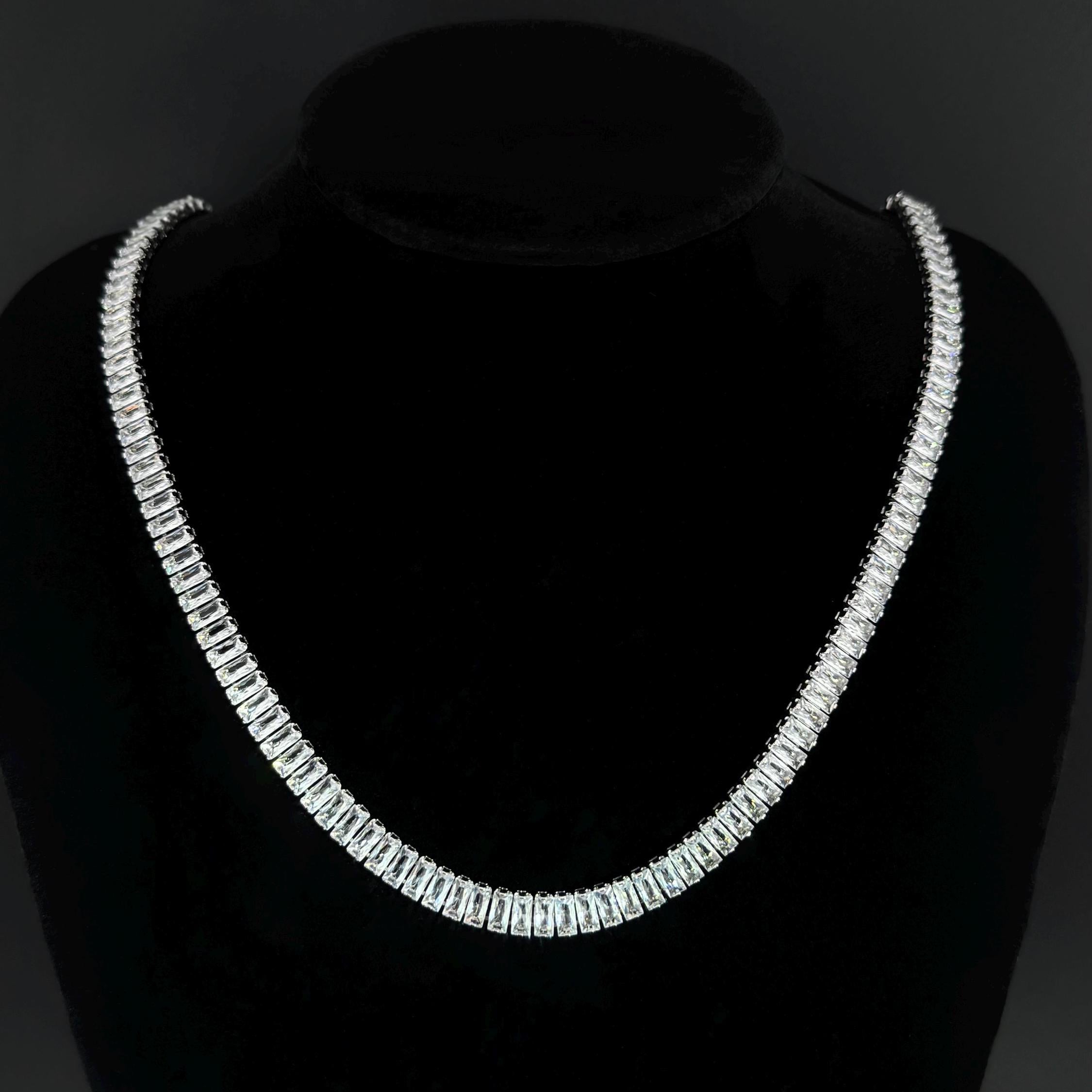 Baguette Diamond Tennis Chain Necklace - Sparkling Cubic Zirconia