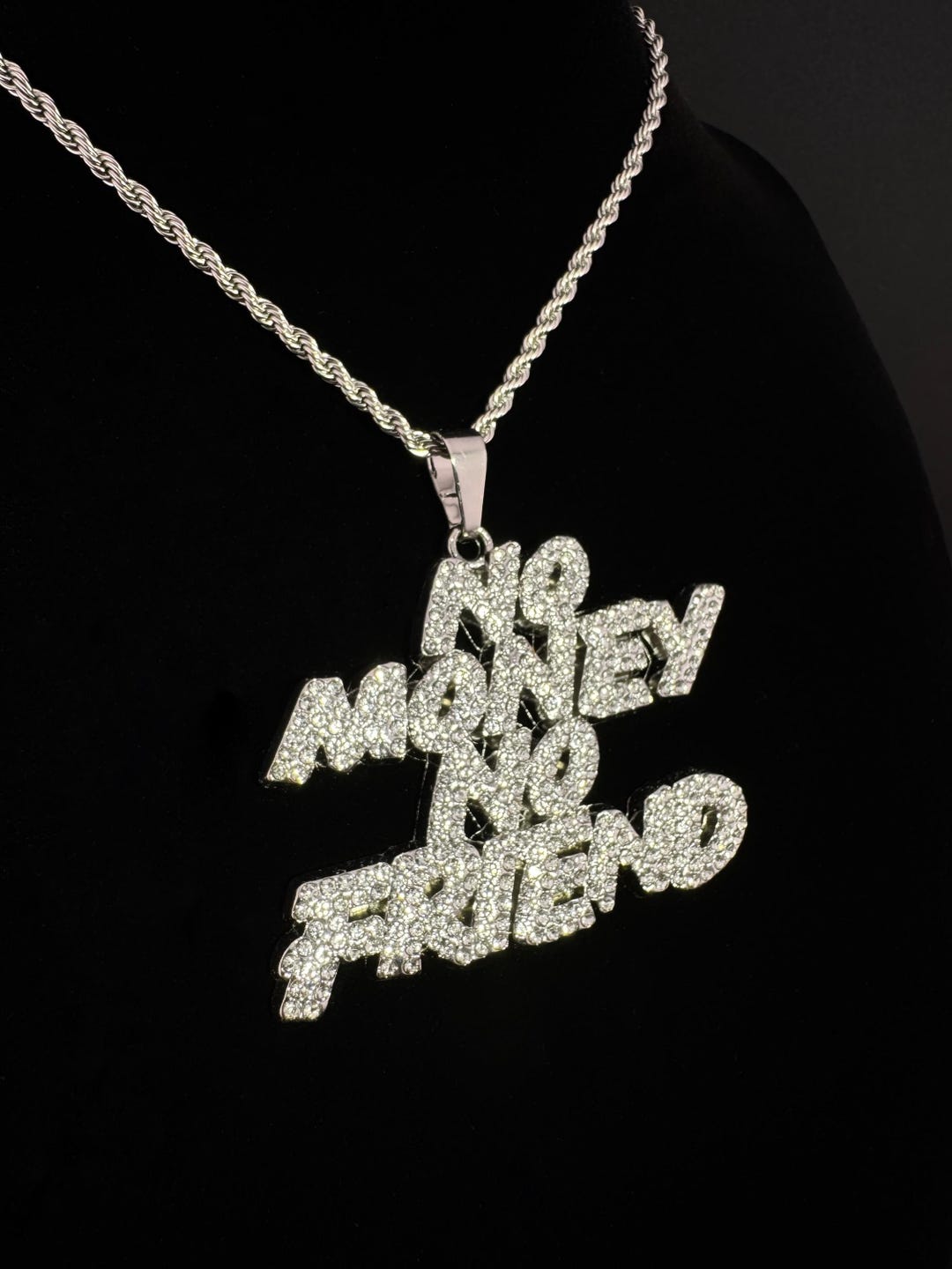 Iced Out No Money No Friend Pendant Necklace for Men - Hip Hop Bling ...