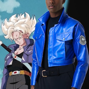 Leren jack DBZ Future Trunks Capsule Corp, cropped boxerjack Dragon Ball-blauw