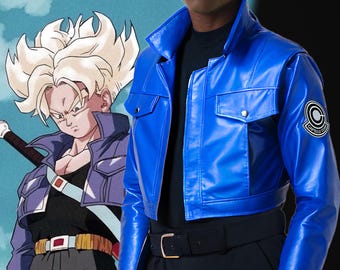 DBZ Future Trunks Capsule Corp Leather Jacket, Dragon Ball Blue