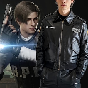 Resident Evil 2 Remake Leon Kennedy RPD Police Leather Jacket, Raccoon Police Leon Gaming Jacket