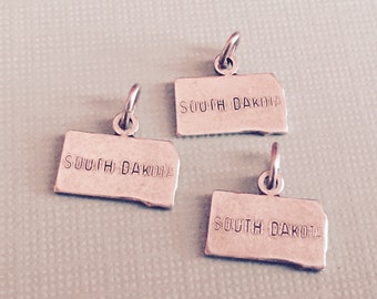 South Dakota State Charm Pendant with Loop, Antique Silver, Great for Charm Bracelets, Necklaces, Earrings