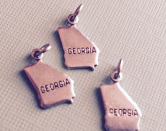 Georgia State Charm Pendant with Loop, Antique Silver, Great for Charm Bracelets, Necklaces, Earrings