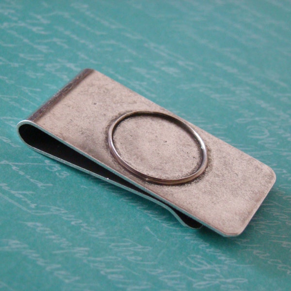 Money Clip - Antiqued Silver - with 20mm Bezel Setting - The Perfect Gift For the Guy Who Has Everything