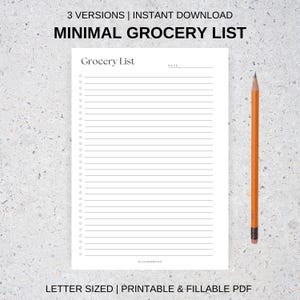 Minimal Grocery List Template Printable | Food Shopping List | Grocery Planner | Household Meal Planner | Letter Size | Instant Download PDF
