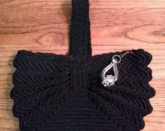 1940s vintage handmade purse | crocheted cord handbag | lucite ornament