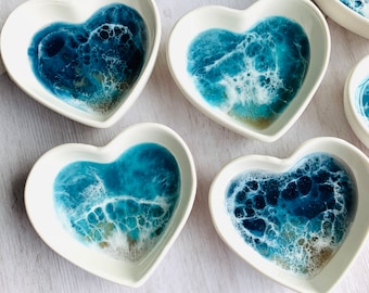 Ocean Wave Ring Dish | Resin Ocean Ring Dish | Heart ring dish | Trinket Dish | Beach, Ocean Wave | Home Decor