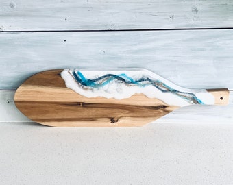 Resin Art Charcuterie Board |  Epoxy Resin, Wooden Serving Tray |  Ocean Blues | Home Decor