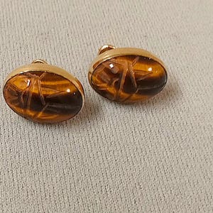 VanDell 12K GF Tiger Eye Scarab Screw Back Earrings