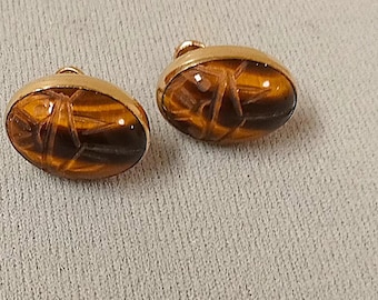 VanDell 12K GF Tiger Eye Scarab Screw Back Earrings