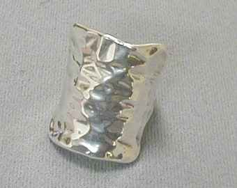 Large Hammered Sterling Ring Square Israel Sz 7