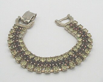 Vintage Citrine and Dark Topaz Rhinestone Bracelet