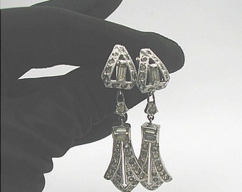 Art Deco Screw Back Dangle Pot Metal Earrings