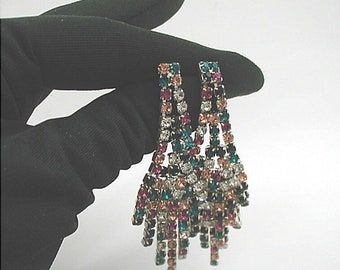 Multi Colored Rhinestone Chain Dangle Post Earrings