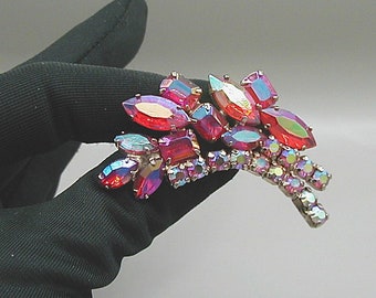 Vintage Red Aurora Rhinestone Brooch