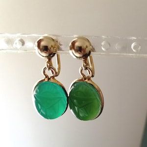 12K GF Green Gem Stone Scarab Screw Back Earrings