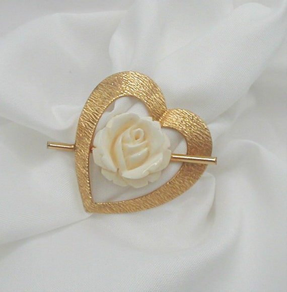 12K GF Ronci Heart and Rose Brooch