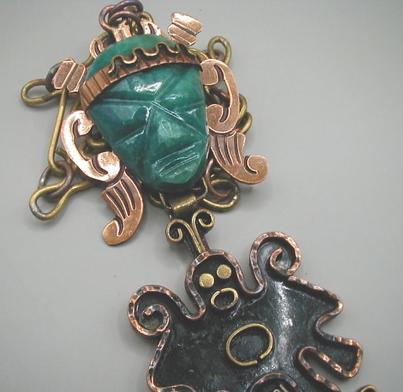 Casa Maya Mexico Green Onyx Brass and Copper Pend… - image 8