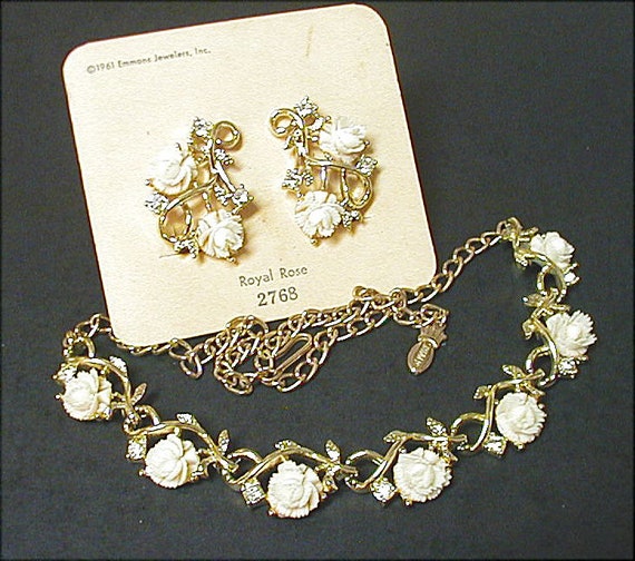 Vintage Emmons Royal Rose Necklace and Earrings O… - image 1