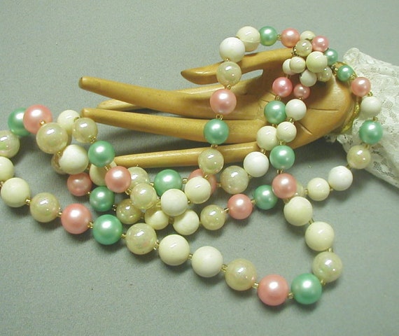 Double Strand Pastel Beaded Necklace Japan - image 2