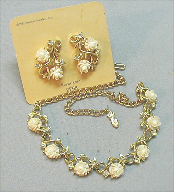 Vintage Emmons Royal Rose Necklace and Earrings O… - image 2