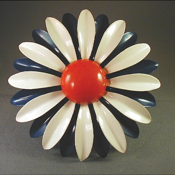 Red White and Blue Enameled Flower Brooch Pin
