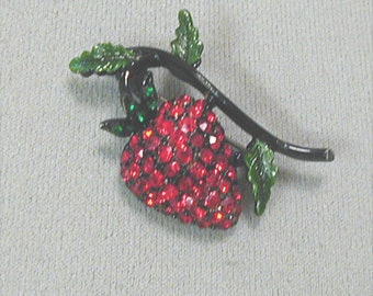 Vintage Hollycraft Strawberry On Branch Rhinestone and Enameled