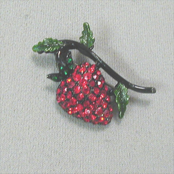 Vintage Hollycraft Strawberry On Branch Rhinestone and Enameled
