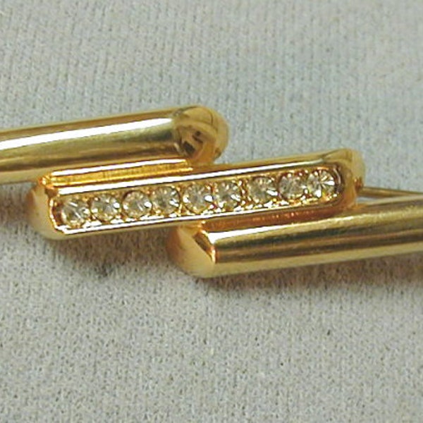 Vintage Crown Trifari Bar Pin Modernist Gold Tone