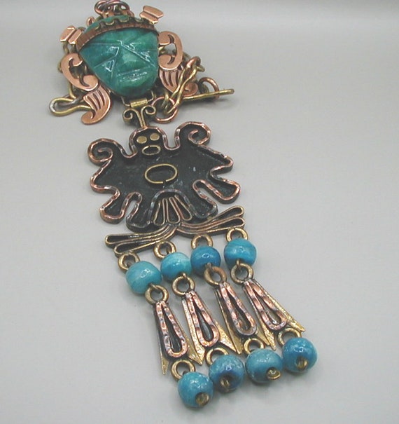 Casa Maya Mexico Green Onyx Brass and Copper Pend… - image 10