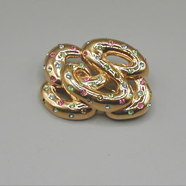 Designer D'Orlan Gold Tone Free Form Brooch With Rhinestones