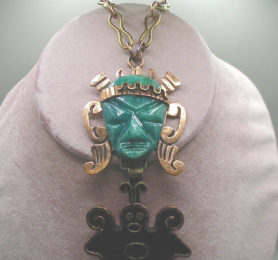 Casa Maya Mexico Green Onyx Brass and Copper Pend… - image 2