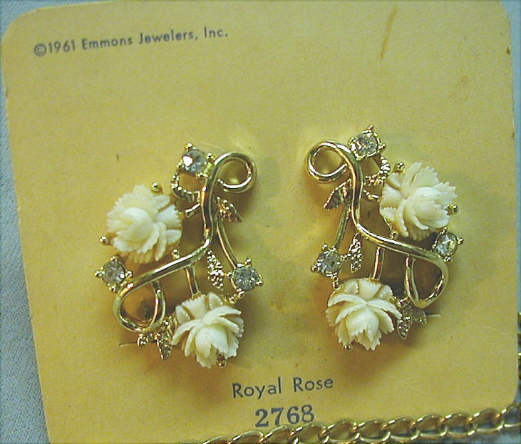 Vintage Emmons Royal Rose Necklace and Earrings Old Stock Etsy
