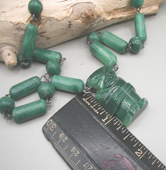 Mexican Natural Green Stone Mayan Figure Necklace - image 4