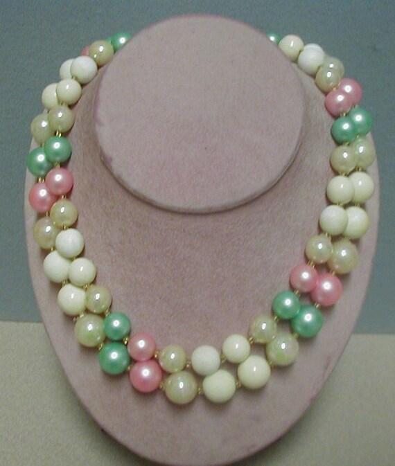 Double Strand Pastel Beaded Necklace Japan - image 1