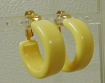 Buttery Yellow Lucite Clip On Hoop Earrings