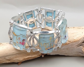 Light Blue Confetti Lucite Panel Bracelet