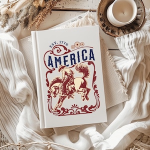 Hardcover Journal | America Western Bucking Bronco Blank Notebook for Horse Lover | Cowboy Gift | Rodeo Fan | Writing Journal
