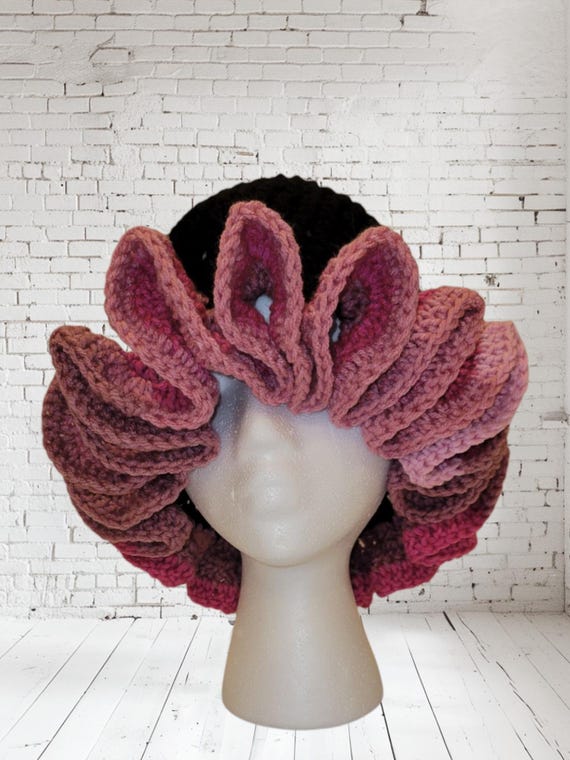 Handmade Crochet Ruffle Hat- Black & Pink - Etsy display picture 3