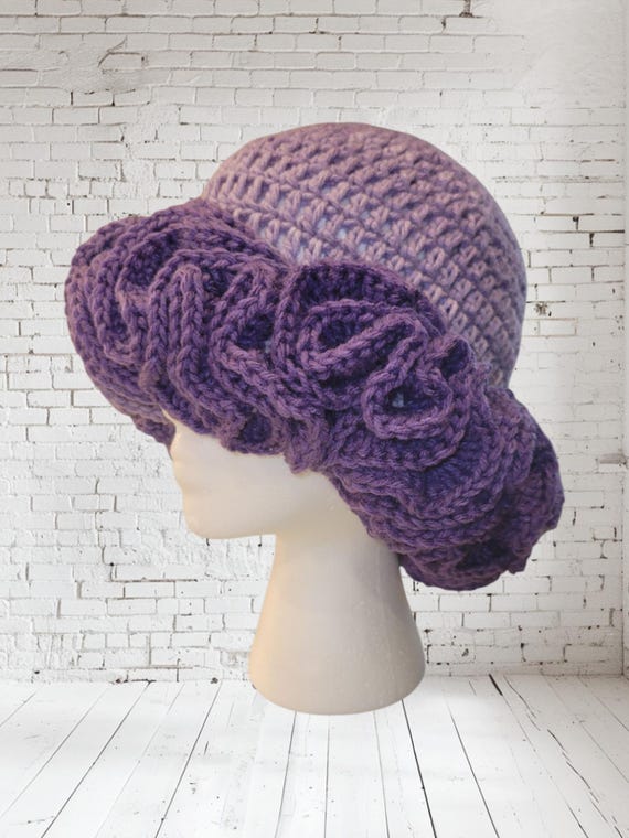 Handmade Crochet Ruffle Hat- Purple - Etsy display picture 1
