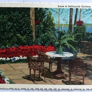 Cartolina di lino inutilizzata vintage degli anni '30 - Scene a Bellingrath Gardens, Mobile, Alabama - Genuine Curteich-Chicago "C.T. Art-Colortone"