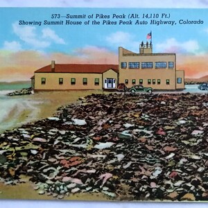 Vintage 1930s UNUSED Linen Postcard- Summit of Pikes Peak, Colorado- Sanborn Souvenir Co. Denver, Colorado