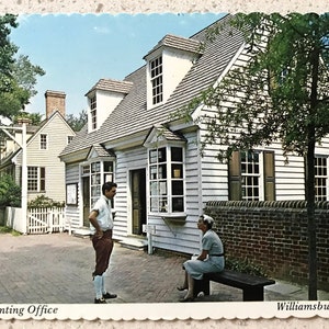 Cartão postal vintage - The Printing Office, Williamsburg, Virgínia - Town Crier Publishers