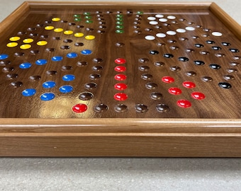 Only One Left! - Deluxe Two Sided - 20"X20"  with 2” Edge - 6/4 player Solid Walnut Aggravation Game Board