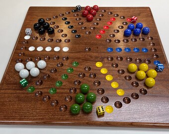 Five Marble - Four / Six player - 20" Solid Cherry Deluxe Aggravation Game Board