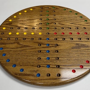 Ludo - 18&quot;- 4 Player / 5 Marble - Round Solid Oak Game Board (1/2&quot; Marbles)